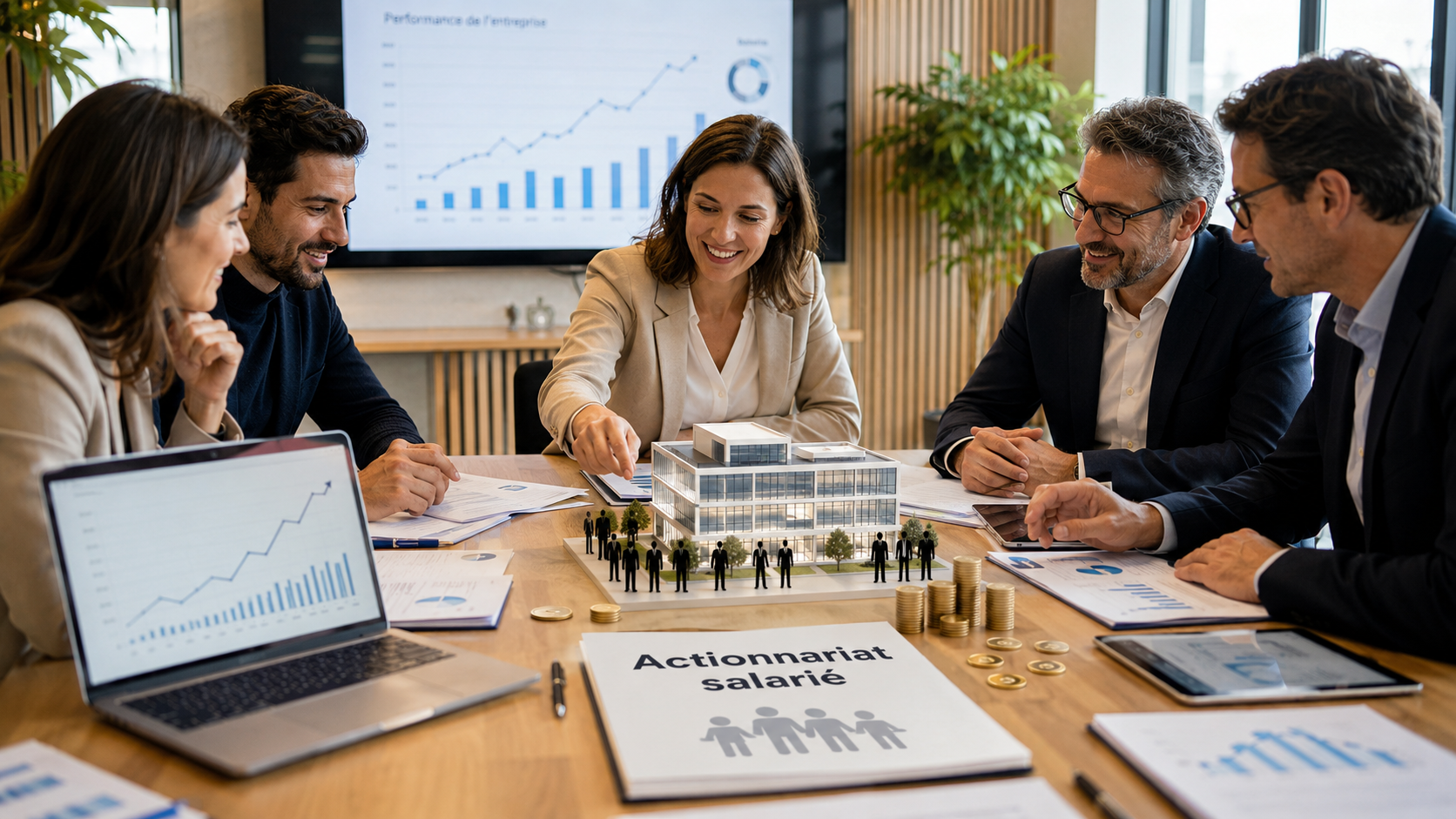 Team collaboration in a corporate meeting