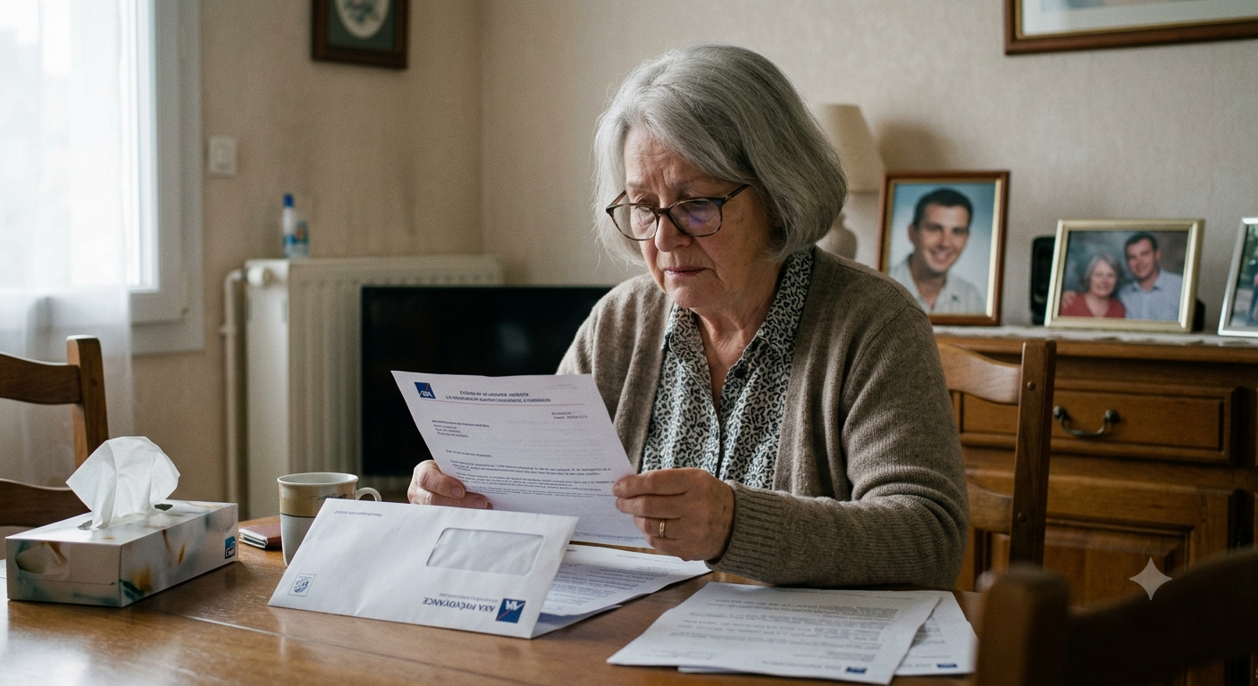 Bénéficiaire d'assurance-vie consultant un courrier de relance après un décès